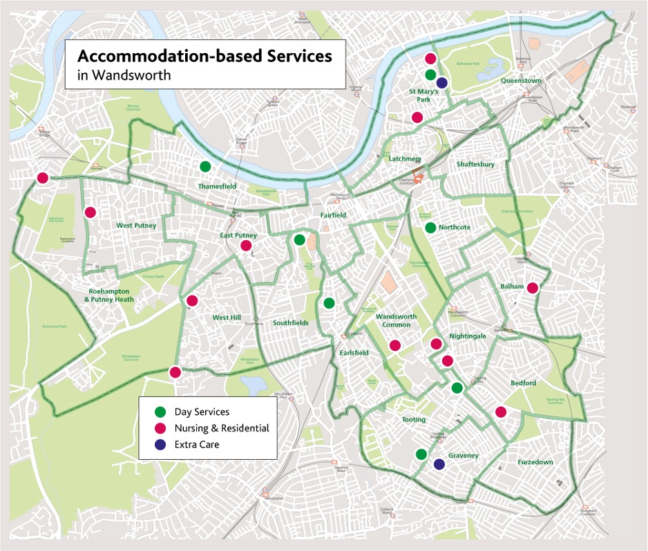 Map of Accommodation-based Services in Wandsworth