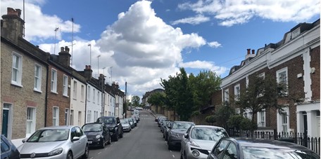 Fig. 25: View South along Alma Road showing the contrast between earlier Georgian group and much simpler Victorian terrace