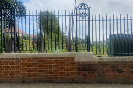 Fig. 129: Front boundary wall and railings to Beatric Potter School and allotments