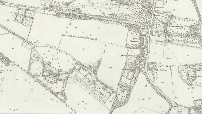 Fig. 1: Mount Clare and Downshire Houses (OS Map Surv. 1867, Pub. 1871)