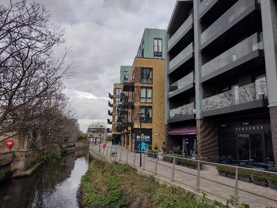 Fig. 65: View of the pedestrian route along the Wandle from the new crossing