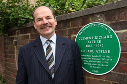 John Attlee 3rd Earl Attlee at unveiling of plaque to his grandfather