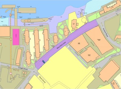 Any person participating in the Palestine Solidarity Campaign post-procession assembly must remain within the shaded area (purple) of Nine Elms Lane, SW11 on the map below.  Any stage erected for the assembly must be in the specified area (blue) on the map.